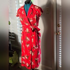 Red Tropical Floral Side Tie Dress-Small